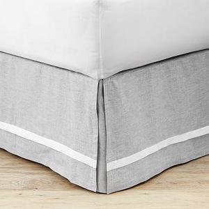 Belgian Flax Linen Contrast Flange Bed Skirt, Full, Smoke
