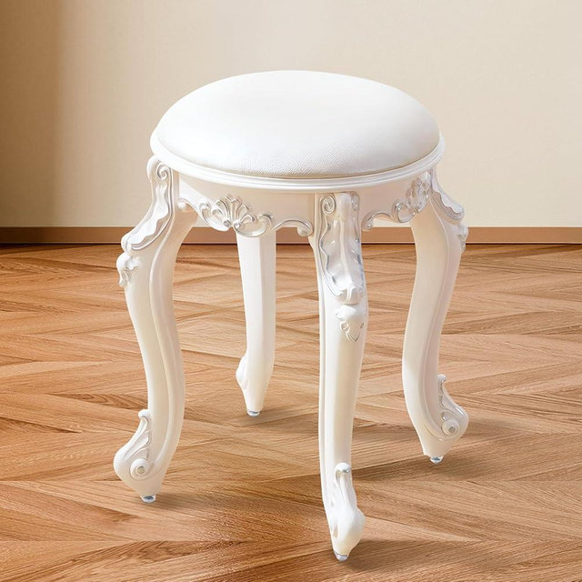 DJHVJS Vintage Vanity Victorian Chair, Round Leather Ottoman with Velvet Seat, Makeup Stool Cute Vanity Chair Bathroom Stool Chair, Sitting Height 17Inch, Capacity 280Lb,D