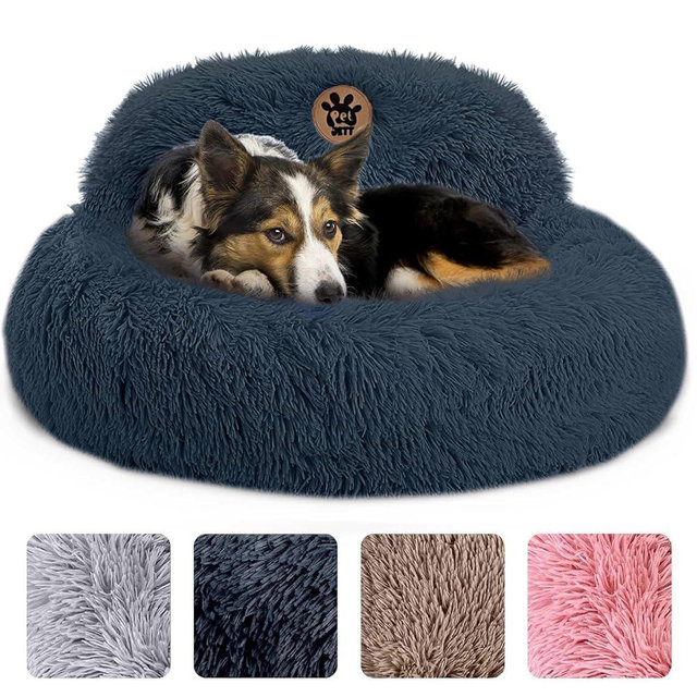 PetJett Calming Dog Bed for Medium Dogs - 30'' Donut Dog Beds for Small, Medium, Large Dogs, Anti-Slip & Washable Round Dog Bed - Fluffy Pet Bed, Anti-Anxiety Puppy Bed, Fits Up to 45 lbs, Dark Grey