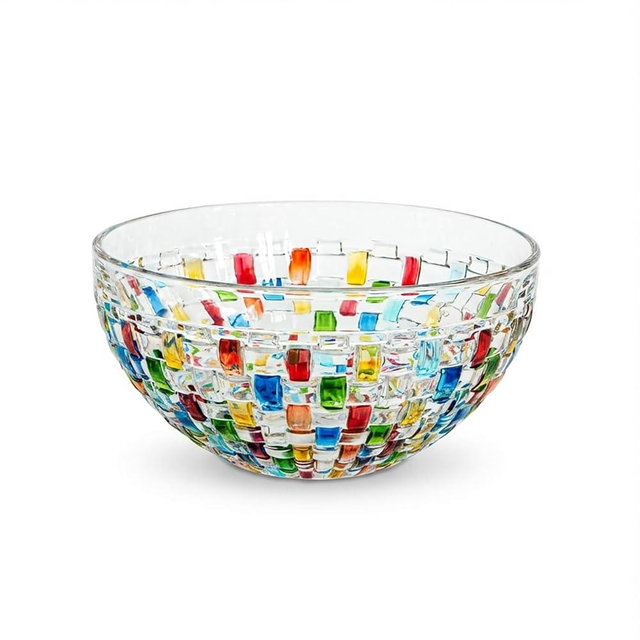 MAGCOLOR Hand Painted Colorful Glass Crystal Salad Bowl-6.9 inch Diameter. Decoration Glass Mixing Bowl For Home,Office,Wedding Decor, Fruit, Snack, Dessert, Server.