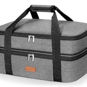 LHZK Insulated Casserole Carrier - Expandable Holder Tote for Hot or Cold Food, Fits 11 x 15 or 9 x 13 Baking Dishes - For Potlucks, Picnics, Beach (Grey)