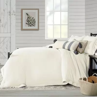 Bee & Willow™ Home Washed Layered Trim 3-Piece King Duvet Cover Set in Coconut Milk