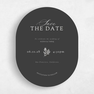 Grey Oval Wedding Save the Date - Leif Portrait