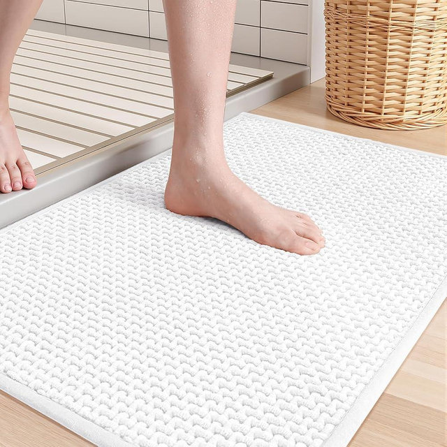 Color&Geometry Large Bathroom Rugs Upgraded Denser Chenille Pile, 24"x36" Non Slip Absorbent White Bath Mats for Bathroom Thin Fit Under Door, Washable Quick Dry