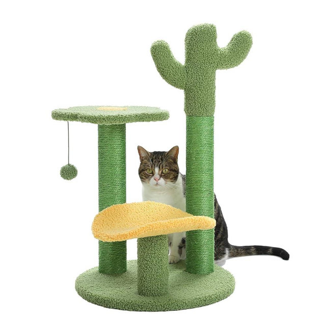 Made4Pets Cat Tree Cactus Cat Scratching Post 26” Cats Tree Tower for Indoor Cat Scratchers Kitty Tower with Flower Perch, Dangling Ball