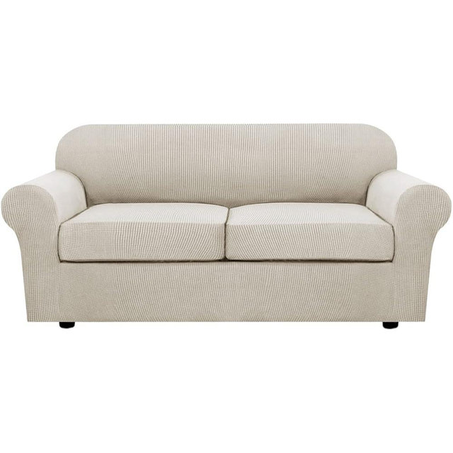 H.VERSAILTEX 3 Piece Stretch Sofa Covers for 2 Cushion Sofa Couch Covers for Living Room Sofa Slipcovers (Base Cover Plus 2 Seat Cushion Covers) Thicker Jacquard Fabric(Large Sofa, Island Fossi)