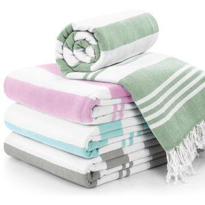 Utopia Towels - 4 Pack Turkish Beach Towel (40 x 72 Inches) - 100% Cotton Oversized Sand Free Lightweight & Quick-Dry, Prewashed for Soft Feel Large Peshtemal Towel (Cool Grey, Aqua, Pink, Sea Foam)
