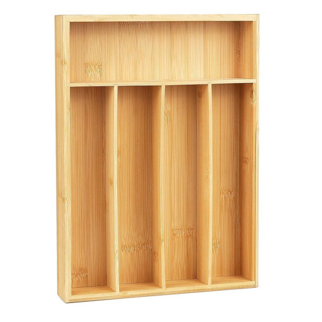 LotFancy Bamboo Kitchen Drawer Organizer, 9.5 Inch Silverware Tray for Small Drawer, Utensil Organizer for Cutlery, Fork, Spoon Storage (5 Slots, Natural)