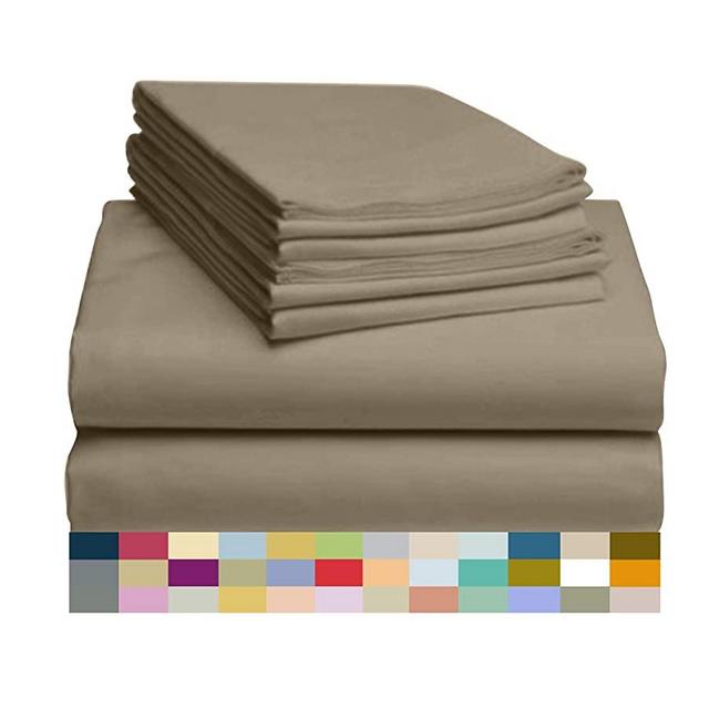 LuxClub 6 PC Sheet Set Bamboo Sheets Deep Pockets 18" Eco Friendly Wrinkle Free Sheets Hypoallergenic Anti-Bacteria Machine Washable Hotel Bedding Silky Soft - Taupe King