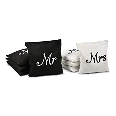 GoSports Wedding Theme Cornhole Bean Bag Set | Set of 8 Includes 4 Black 'Mr' Bags & 4 White 'Mrs' Bags