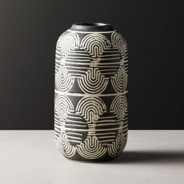 Rake Tall Black and White Vase