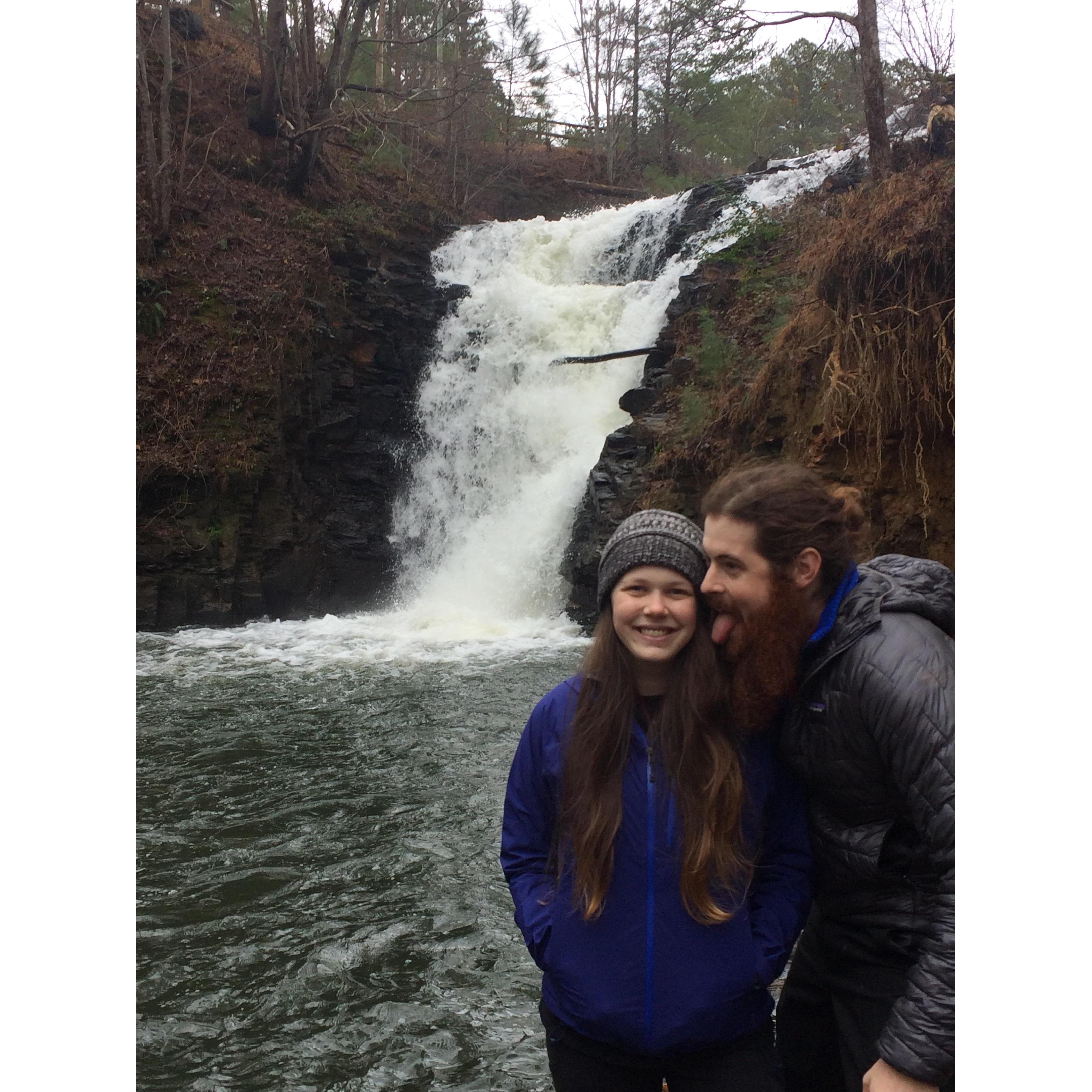 In most pictures, Emily is being serious and Clark is being silly. This is from a cabin trip with a church small group.