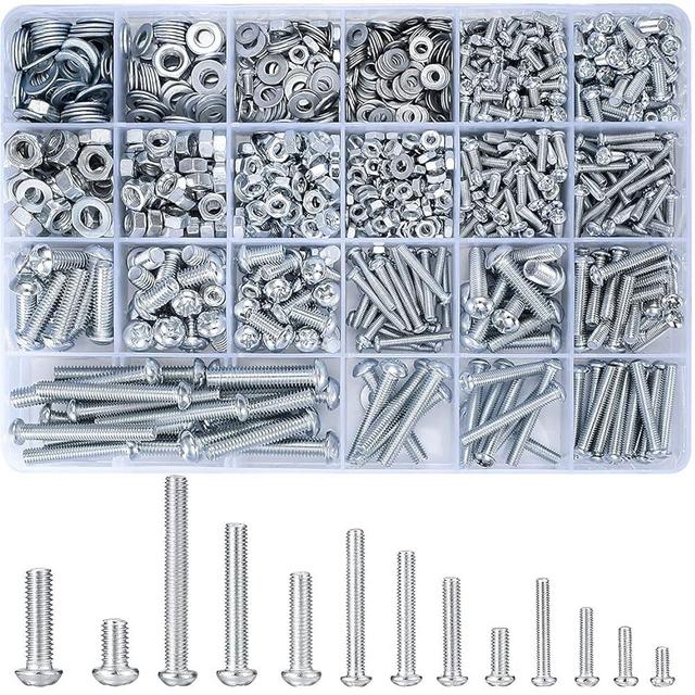 wugongshan 1080 Pcs Screws Bolts and Nuts Assortment Kit, Metric Machine Screws and Nuts and Bolts and Flat Washers, M3/M4/M5/M6 Phillips Slotted Pan Head Hex Bolts and Nuts Sets - 900g/16 Size