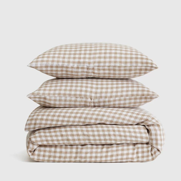 European Linen Duvet Cover Set - King/Cal King CAFE GINGHAM COLOR