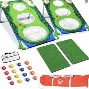 GoSports BattleChip Backyard Golf Cornhole Games – Includes Targets, Chipping Mats, Foam Golf Balls, Scorecard and Carry Case