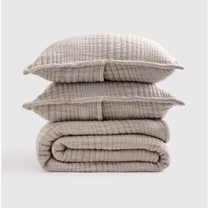 Organic Cotton Channel Queen Quilt Set in Taupe