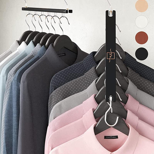 MORALVE Space Saving Hangers for Closet Organizer - 4 Pack Wood Shirt Organizer for Closet Space Saver Hangers for Clothes - Closet Clothes Hanger Organizer Stacker Space Saving Collapsible Hangers