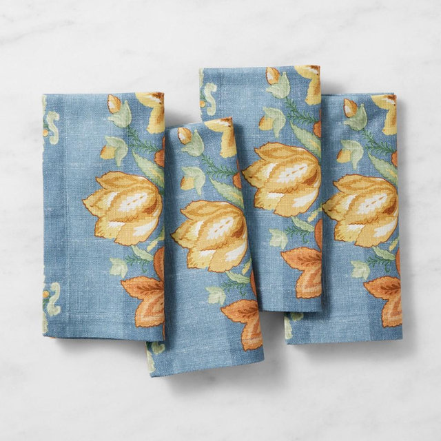 Harvest Floral Stripe Napkin, Set of 4, Navy