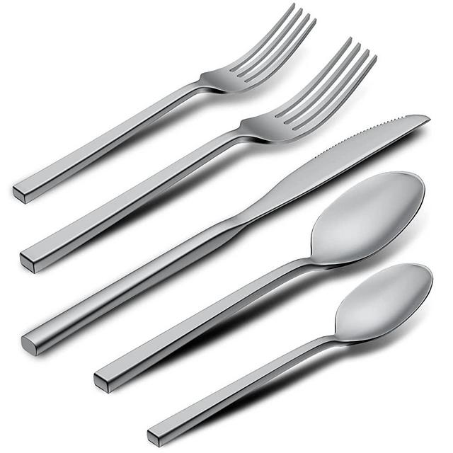 Alata Cube 20-Piece Forged Silverware Set Stainless Steel Flatware Set ,Service for 4,Matte Satin Polished Cutlery Set,Dishwasher Safe