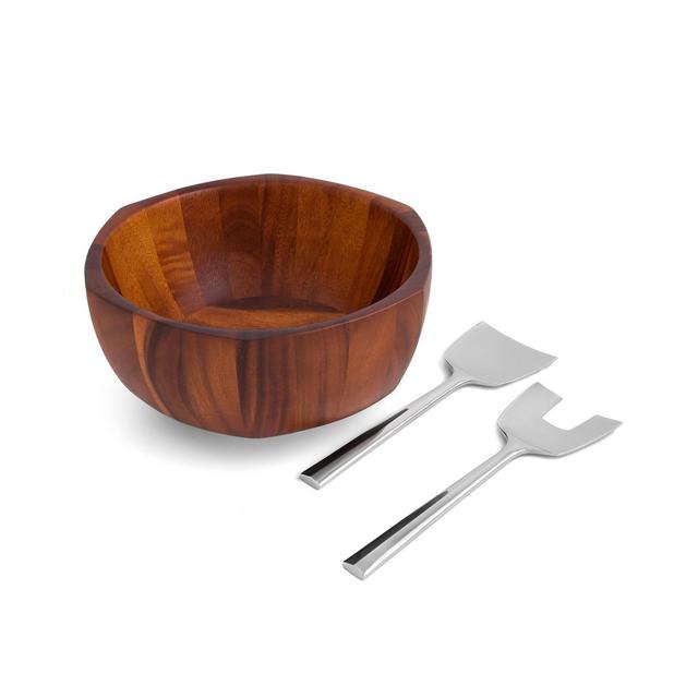 Nambe Rivet Salad Bowl with Servers, Set of 3