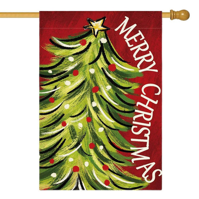 AVOIN colorlife Merry Christmas House Flag 28x40 Inch Double Sided, Christmas Tree Xmas Winter Holiday Yard Outdoor Decorative Flag