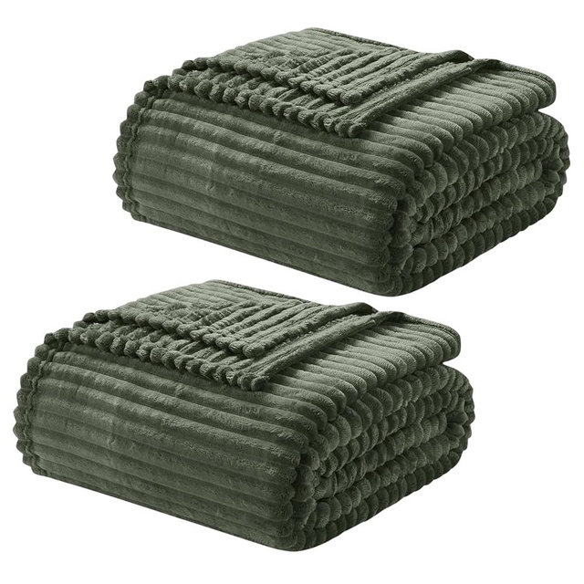 Nestl Green Throw Blanket for Couch - Cozy Warm Fuzzy Blankets for Women, Set of 2 Small Fleece Throws for Girls - Olive Green, 50 x 60 Inches