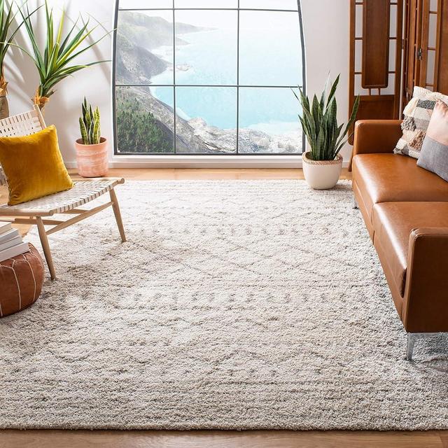 SAFAVIEH Arizona Shag Collection X-Large Area Rug - 11' x 15', Ivory & Beige, Moroccan Design, Non-Shedding & Easy Care, 1.6-inch Thick Ideal for High Traffic Areas in Living Room, Bedroom (ASG741A)