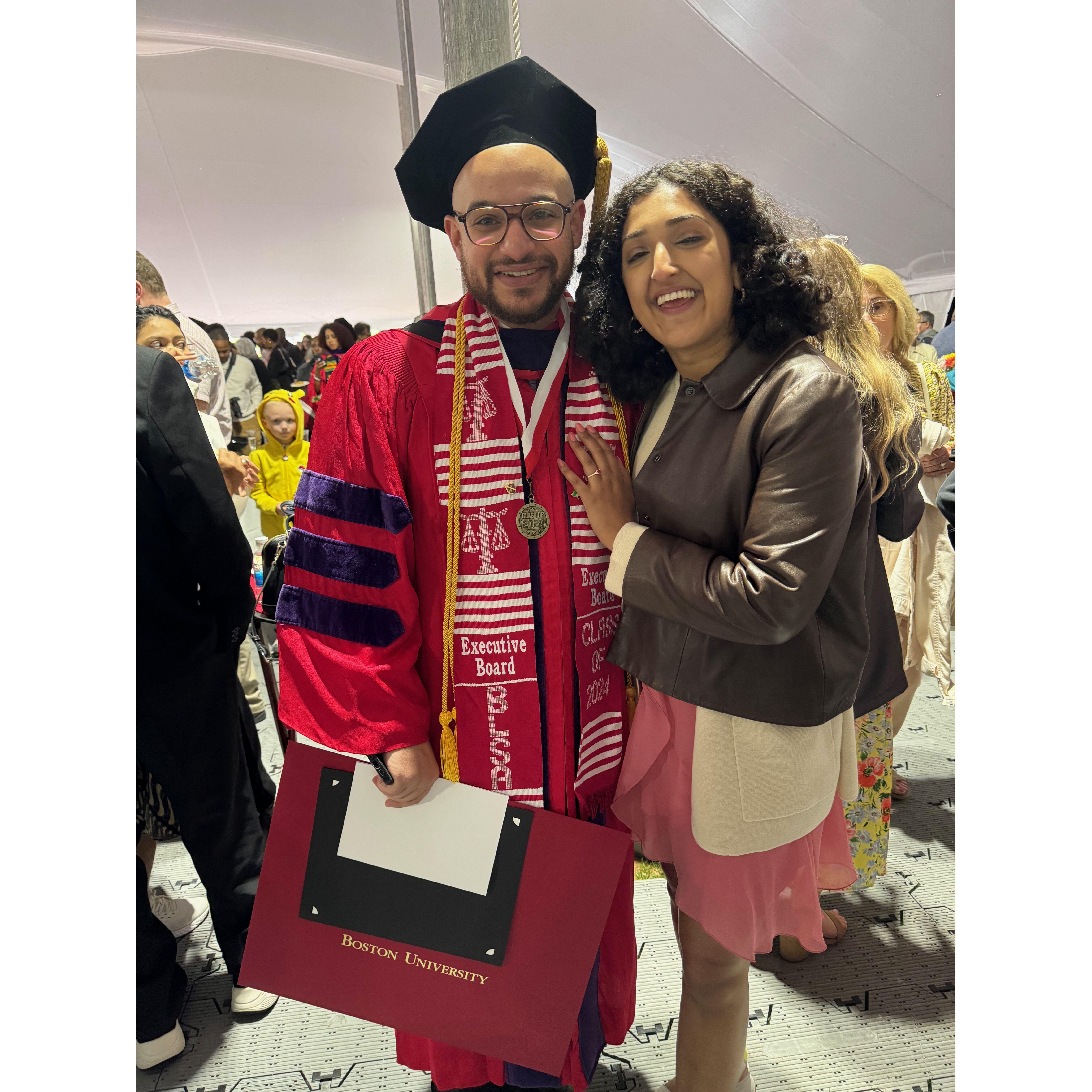 This is us at Adin's law school graduation, the day after we got engaged!