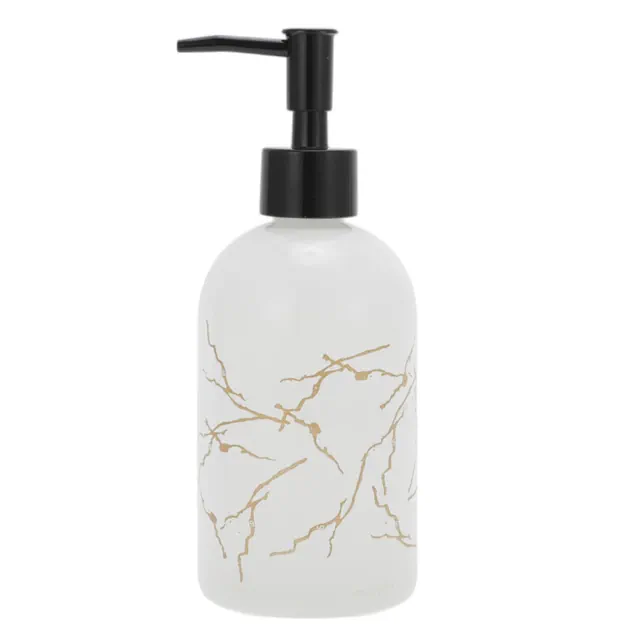 Unique Bargains Reusable Cylinder Marble Soap Dispenser 13.53oz White Black 1 Pc