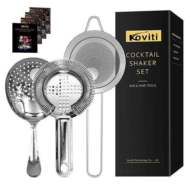 Cocktail Strainer-Stainless Steel Bar Tools Bartender Cocktail Strainer Set:Hawthorne Strainer,Julep Strainer and Conical Fine Mesh Strainer