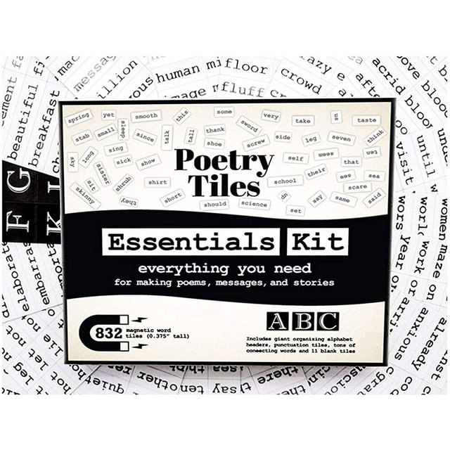 Poetry Tiles - 832 Essential Word Magnets Starter Kit for Refrigerator Poems and Stories - Includes Alphabet Headers, Punctuation, and Blank Tiles
