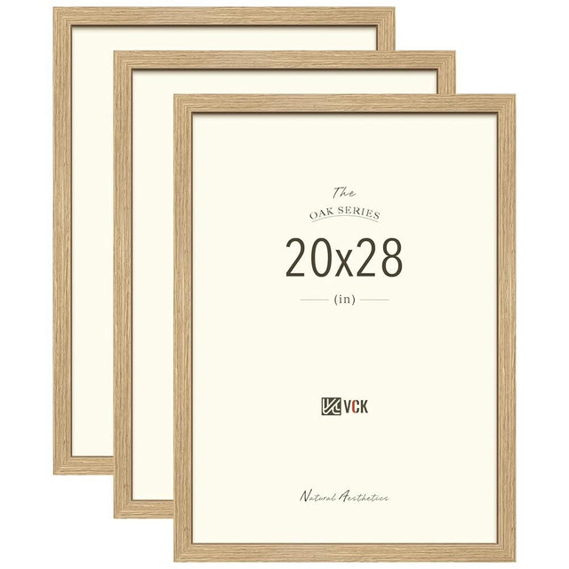 VCK 20x28 Poster Frame Set of 3 - Oak, Natural Solid Wood Picture Frames, Wall Hanging