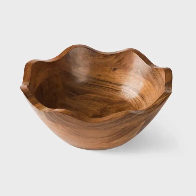 Acacia Wood Scallop Medium Bowl, Natural Finish