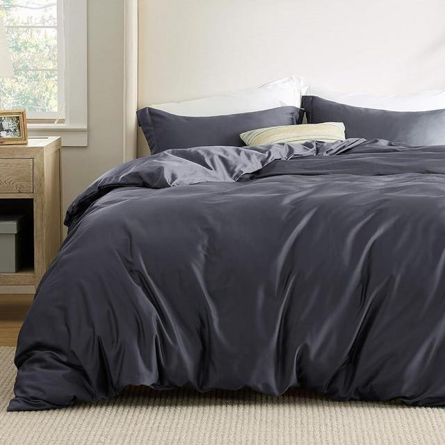 Bedsure Cooling Duvet Cover King - Silky and Breathable Eucalyptus Lyocell Cotton Hybrid Comforter Cover Set for Hot Sleeper - Hypoallergenic and Moisture Wicking Cooling Bedding Set, Dark Grey