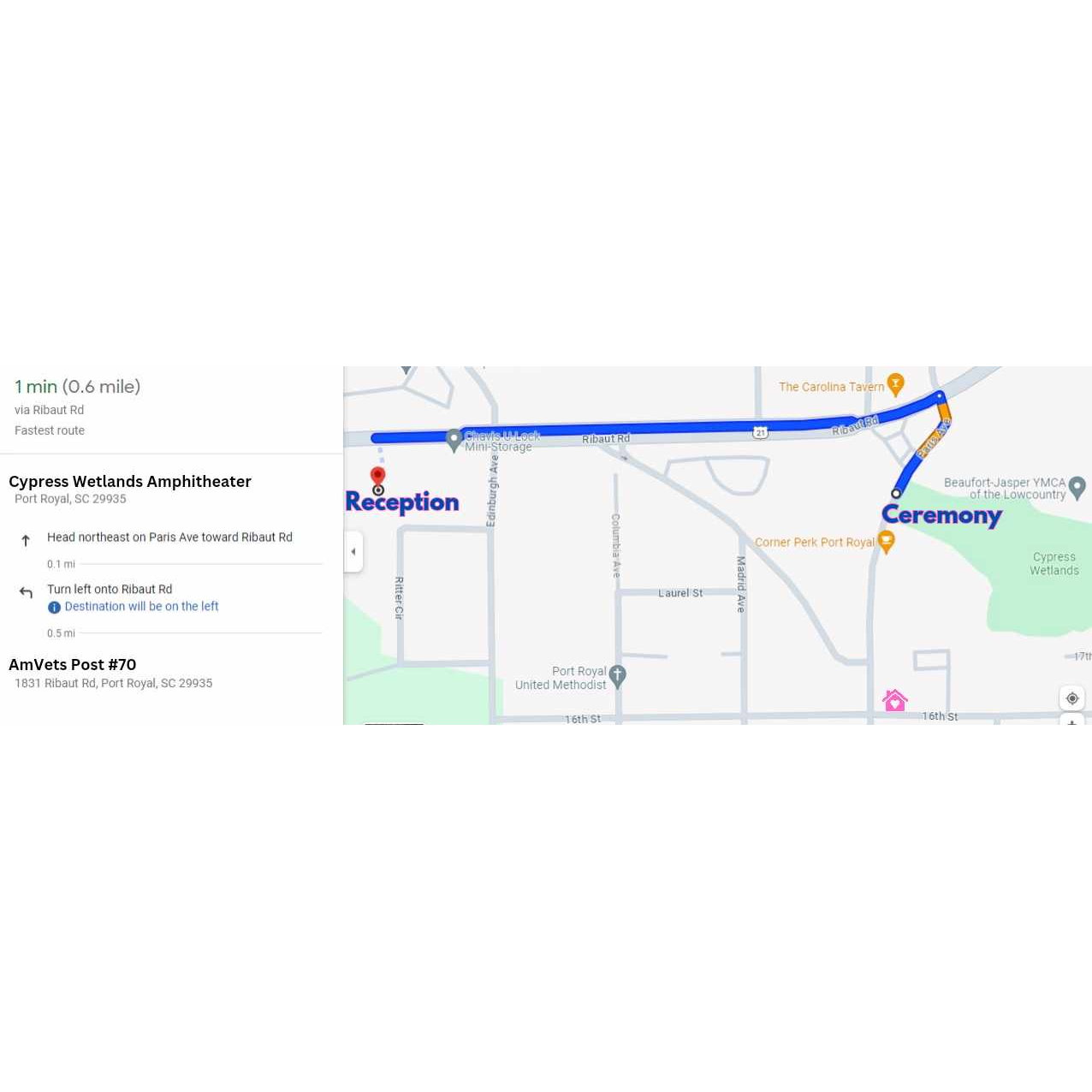 Driving directions, from Ceremony to Reception