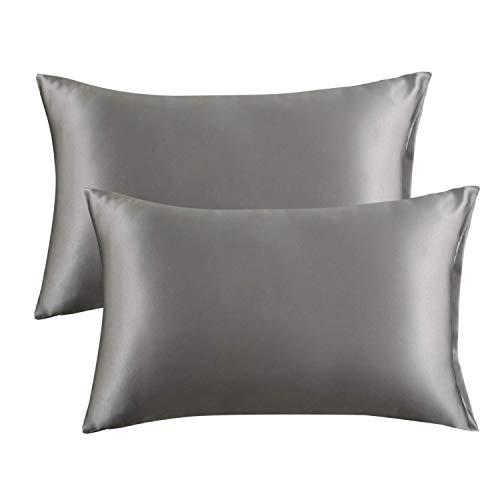 Bedsure Satin King Size Pillow Cases Set of 2, Dark Grey, 20x40 inches - Pillowcase for Hair and Skin - Satin Pillow Covers with Envelope Closure
