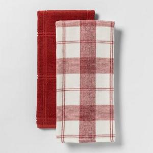 2pk Check With Solid Kitchen Towel Red - Threshold™