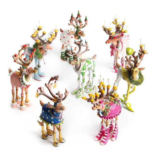 MACKENZIE-CHILDS Patience Brewster Dash Away Christmas Ornament, Indoor Christmas Decorations for The Christmas Tree, Mini Reindeer Set