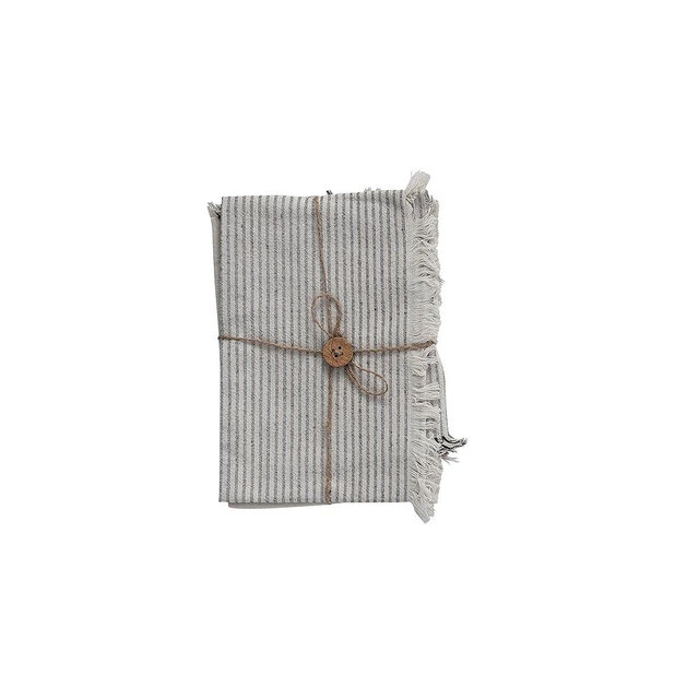 Creative Co-Op Large Woven Cotton Stripes and Fringe Design for Kitchen, Natural and Black, Set of 2 Tea Towel