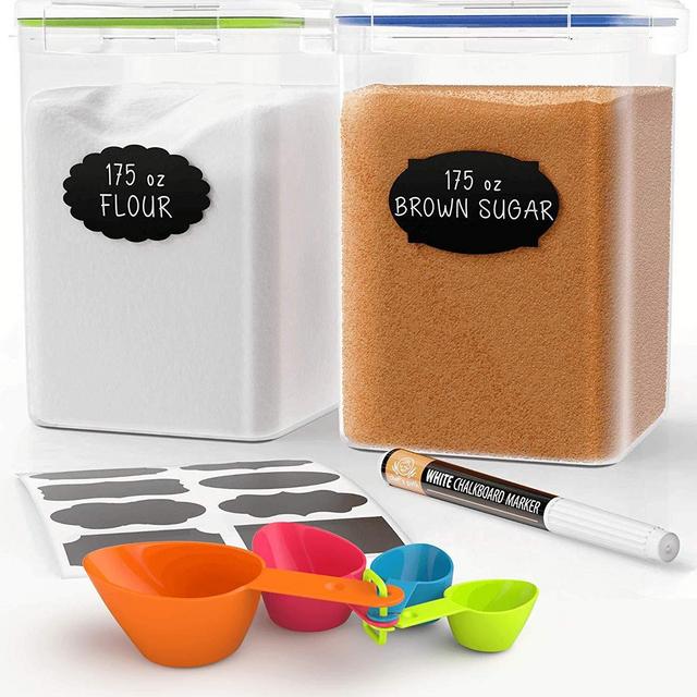 EXTRA LARGE Tall Food Storage Containers 175oz, For Flour, Sugar, Baking Supplies - BEST Airtight Kitchen & Pantry Bulk Food Storage, BPA Free - 2 PC Set - Measuring Cups, Pen & 8 Labels - Chef’s Path
