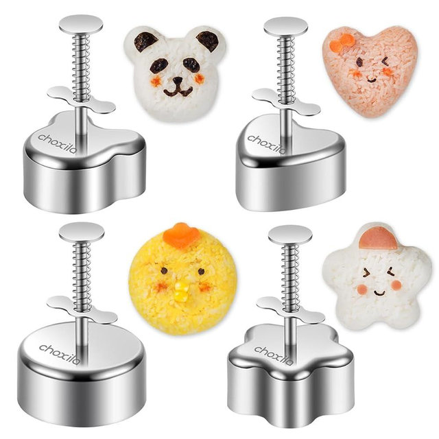 choxila 4-Piece Onigiri Mold Set Stainless Steel, Rice Ball Mold Sushi Maker, Spam Musubi Mold for Kids Lunch Bento and Home DIY