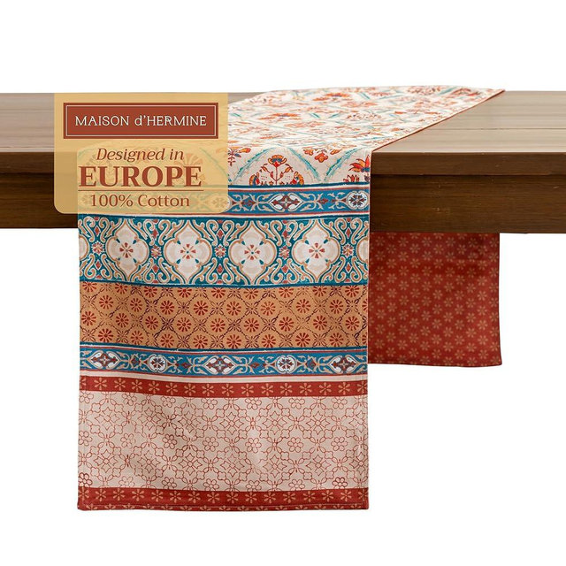 Maison d' Hermine Tablerunners 100% Cotton Decorative Tablerunner Table Cover, Holiday, Dinner, Wedding & Dining, Romane (Double Layer) - Thanksgiving/Christmas (14.50"x72")