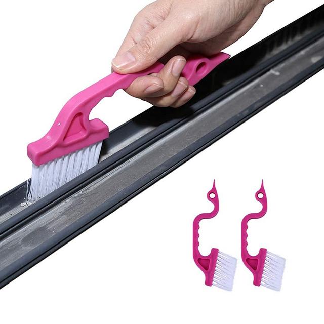 2pcs Window Track Cleaning Brushes, Hand-held Groove Gap Cleaning Tools Door Track Kitchen Cleaning Brushes Set(Red)