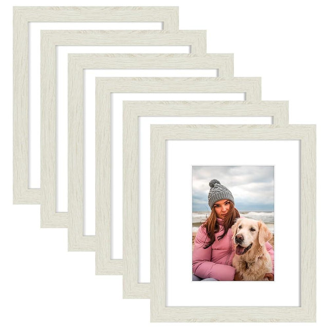 AUEAR 8x10 Picture Frames Set of 6, with Mat for 5x7 or 8x10 without Mat, Composite Wood Gallery Photo Frames with Plexiglass, Wall Mounting (Grey)