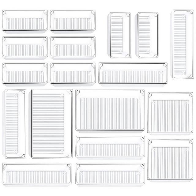 Kootek 18 Pcs Desk Drawer Organizer Trays 4-Size Bathroom Drawer Tray Dividers Plastic Vanity Organizers Storage Bins for Makeup Dresser Kitchen Office
