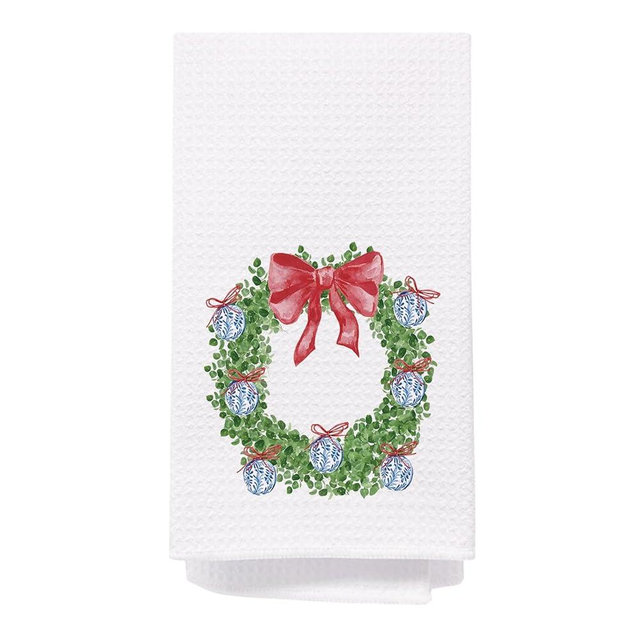 SPBL&L Chinoiserie Christmas Red Bow Wreath Decorative Hand Towels for Bathroom, Kitchen Dish Towels, 16x24 Inch