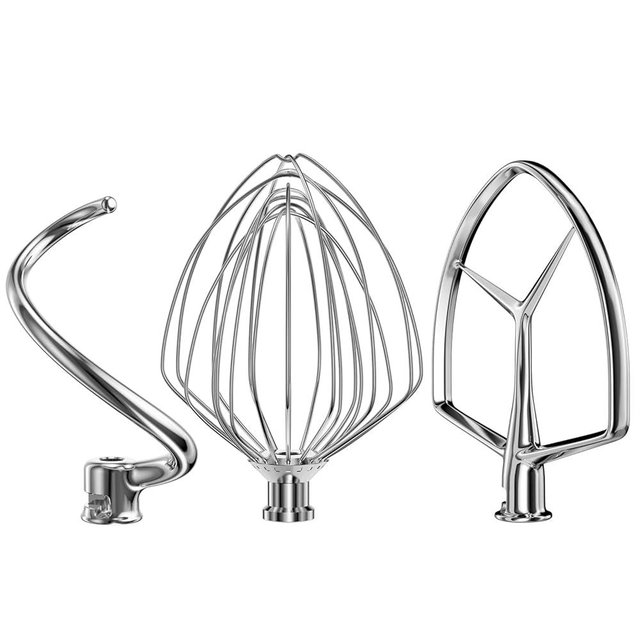 Stainless Steel Stand Mixer Attachments 3-Piece for KitchenAid 7 Qt Tilt Head Stand Mixer. Includes 20 Wire Whisk, Flat Beater, Dough Hook for KitchenAid 7 Qt Mixer Bowl