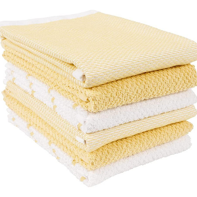 KAF Home Ayesha Curry Mixed Utility Kitchen Towel Set | Set of 6 Mixed Terry Kitchen Towels | Absorbent Kitchen Towels Perfect for Spills, Drying Dishes, Cooking, and Any Household Mess (Yellow)