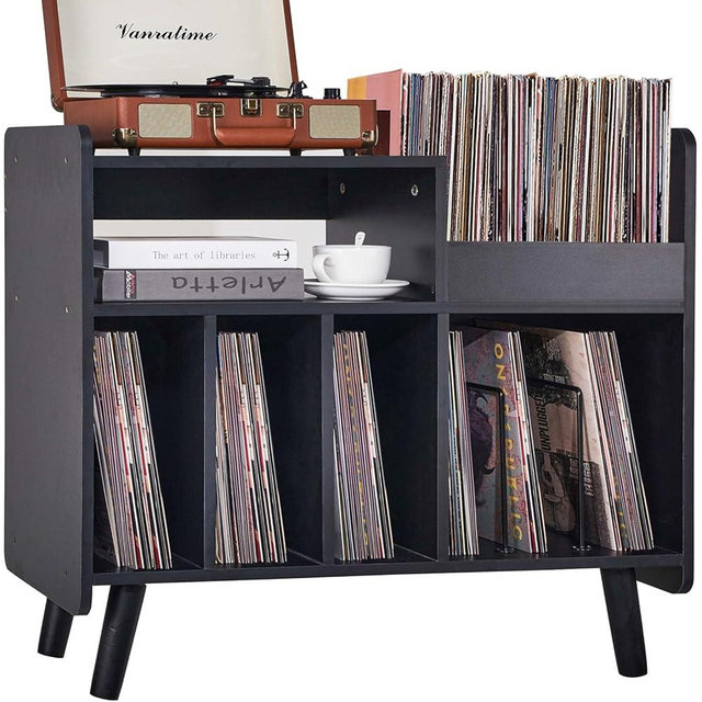 UODERS Record Player Stand, Large Record Player Table Cabinet with Open Vinyl Storage and Display Shelf Holds up to 350 Albums, Mid Century Wood Turntable for Living room