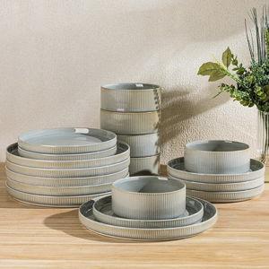 TheTerra Ceramic Dinnerware Sets for 6, 18 Pieces Porcelain Lightweight Plates and Bowls Sets, Scratch Resistant Dish Set, Oven & Microwave & Dishwasher Safe, Desert Sage